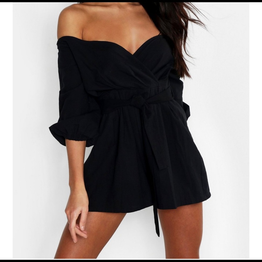 Boo Hoo Linen Mix Belted Wrap Playsuit